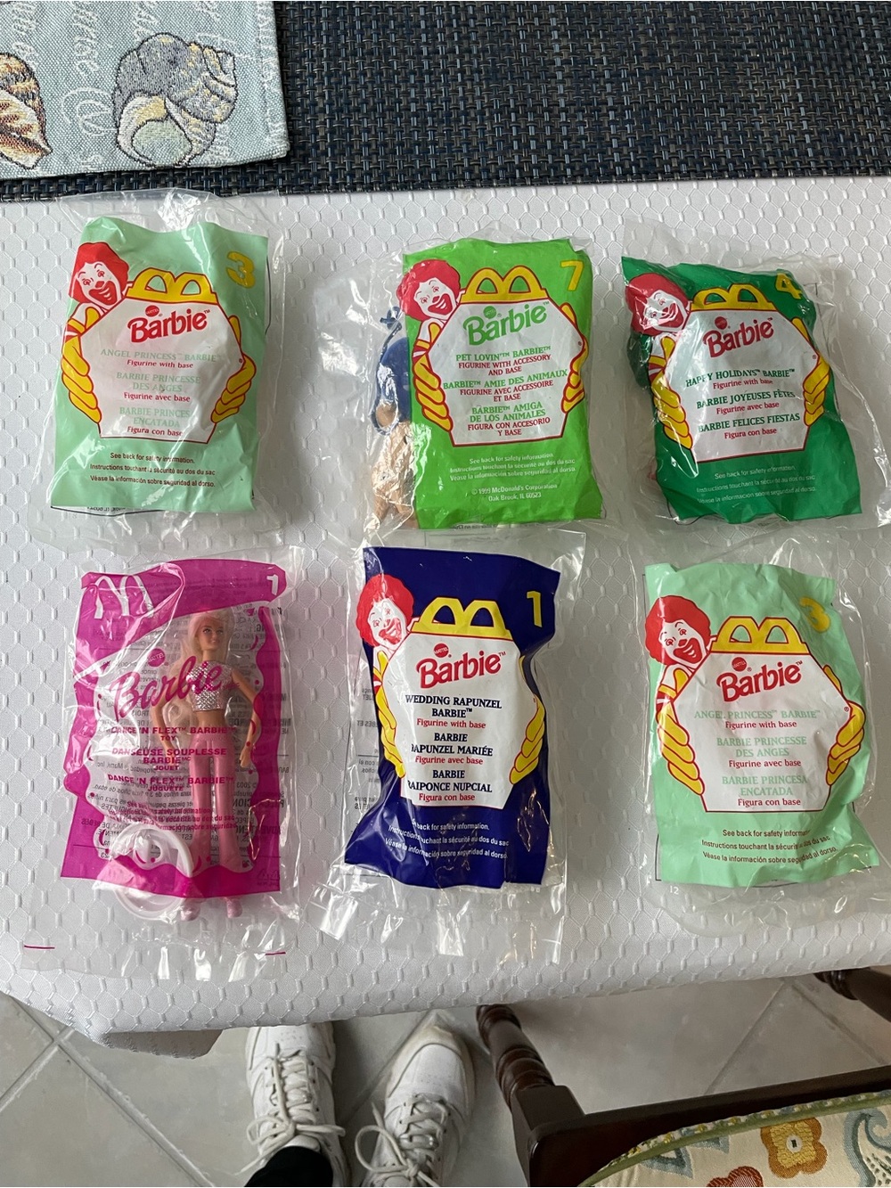 Barbie Happy Meal Dolls in Green Pink Blue and Purple Sealed Bags